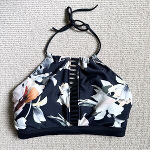 Athleta Black Floral Bikini Top Black White Medium